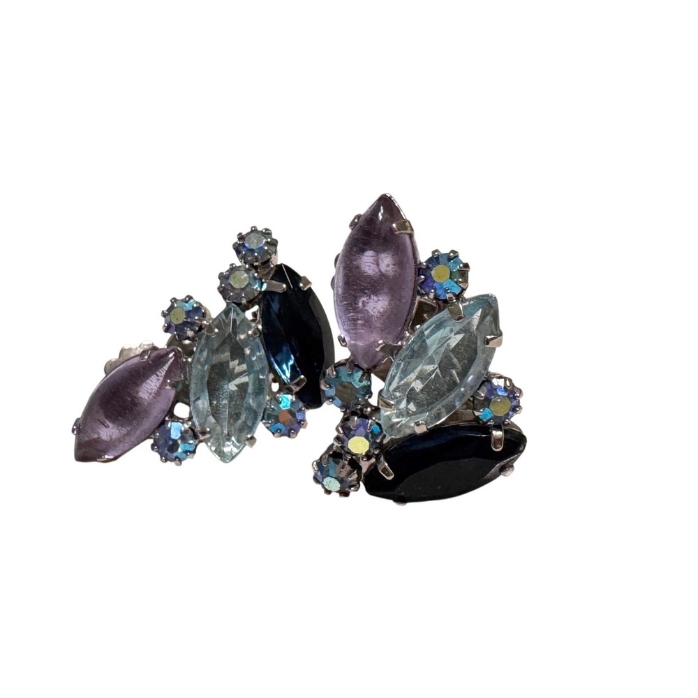 Juliana Delizza & Elster Marquise Rhinestone Clip On Earrings multi color stones